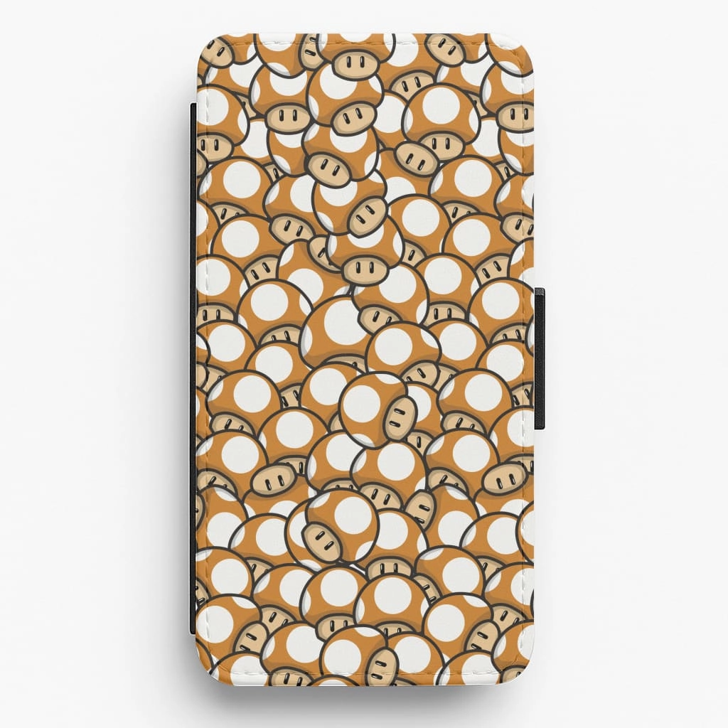 Mushroom Pattern - Orange Flip / Wallet Phone Case Trendy Texture Finish Sporty Design