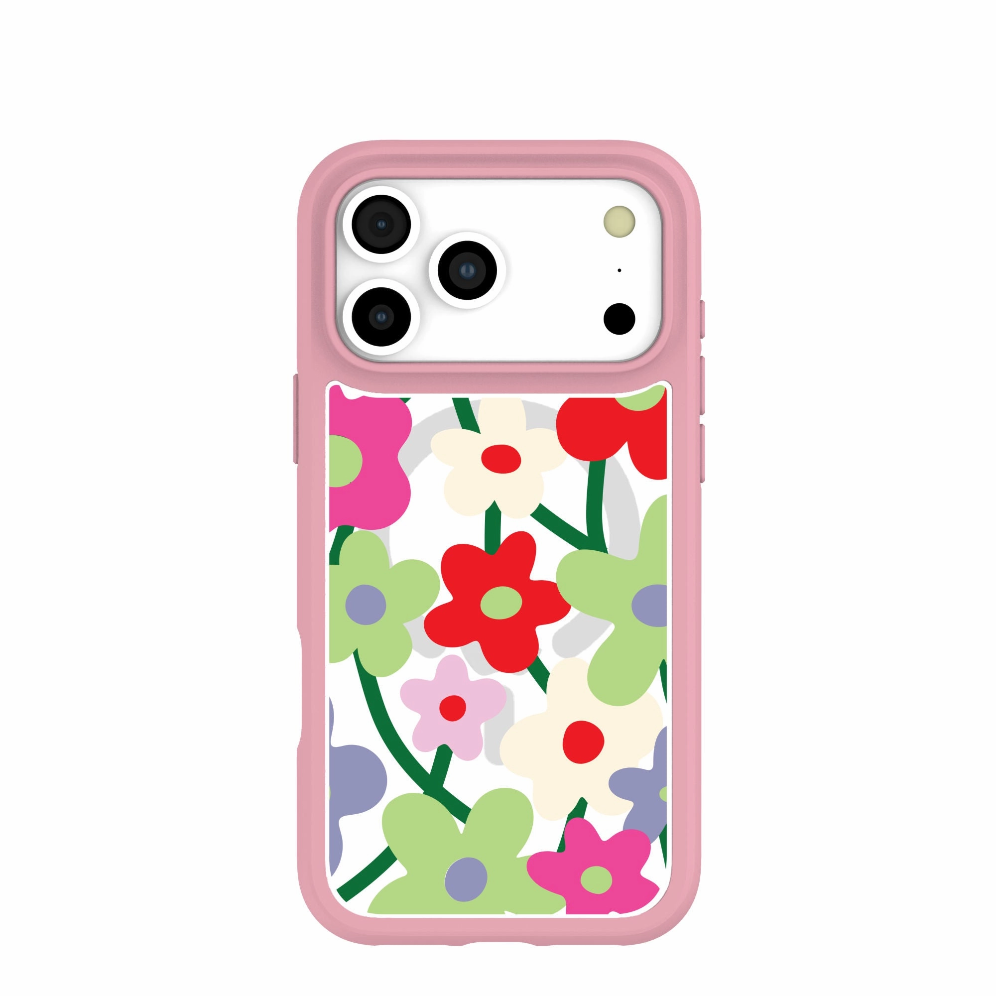Trendy Detailing Clear Poppy Flora iPhone 17 Pro Max Case With Petal Pink Ridge (MagSafe included)