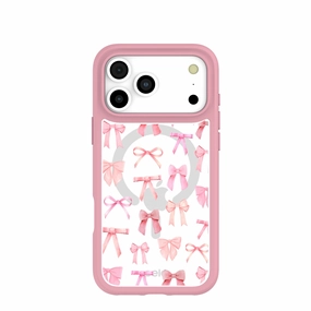 Clear Rosy Bows iPhone 17 Pro Max Case With Petal Pink Ridge (MagSafe included) Minimal Surface Layer