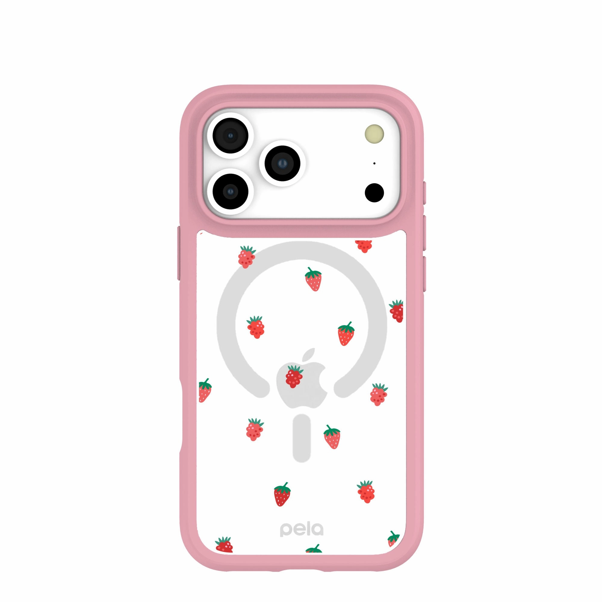 Smooth Lining Clear Summer Berries iPhone 17 Pro Max Case With Petal Pink Ridge (MagSafe included)