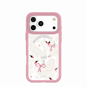 Personal Style Luxury Detail Texture Clear Swan Garden iPhone 17 Pro Max Case With Petal Pink Ridge (MagSafe included)