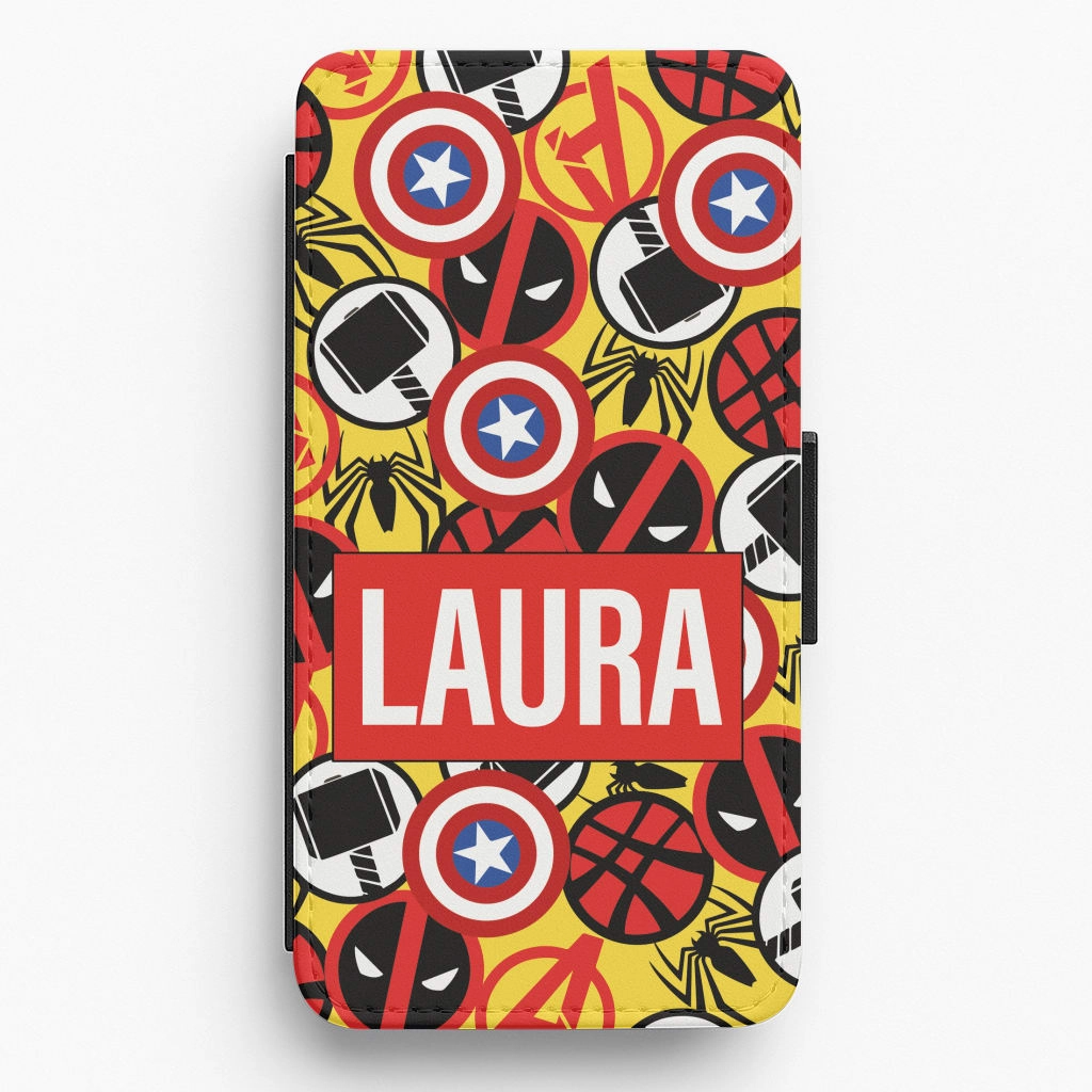 Collage - Personalised Superhero Comic Flip / Wallet Phone Case Anti scratch