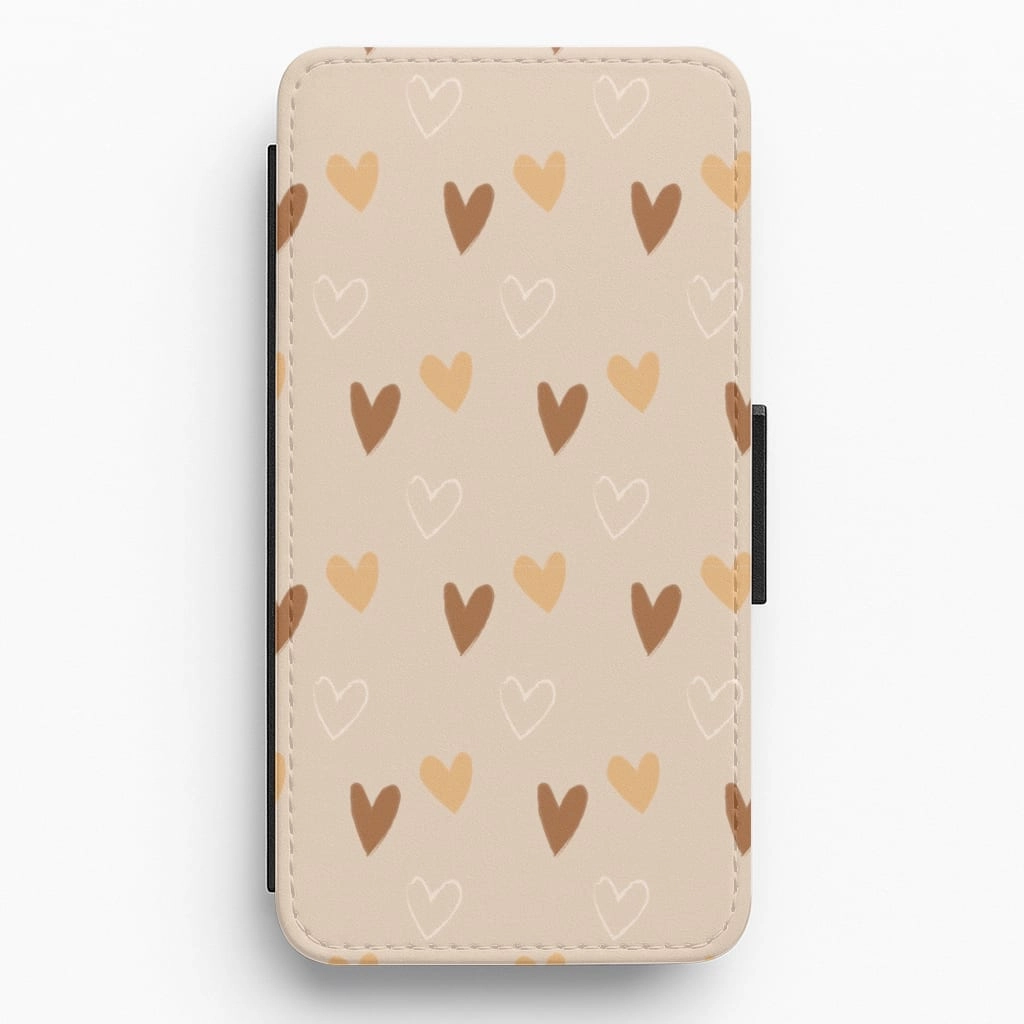 Cute Love Heart Pattern Flip / Wallet Phone Case Hybrid Look