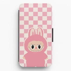 Everyday Carry Checkered Cute Pink Monster  Flip / Wallet Phone Case