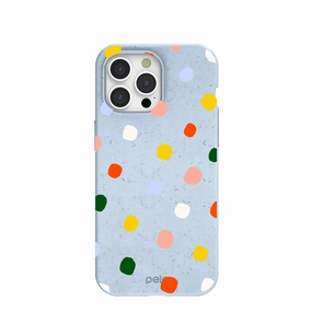 Powder Blue Rainbow Dots iPhone 15 Pro Max Case Sleek Finish