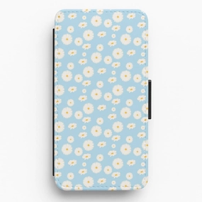 Comfort Use Easy Removal Blue Daisies - Floral Flip / Wallet Phone Case