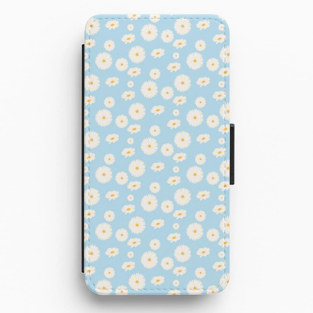 Comfort Use Easy Removal Blue Daisies - Floral Flip / Wallet Phone Case