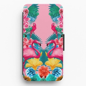 Flamingo and Tropical garden Flip Wallet Phone Case Drop Protection