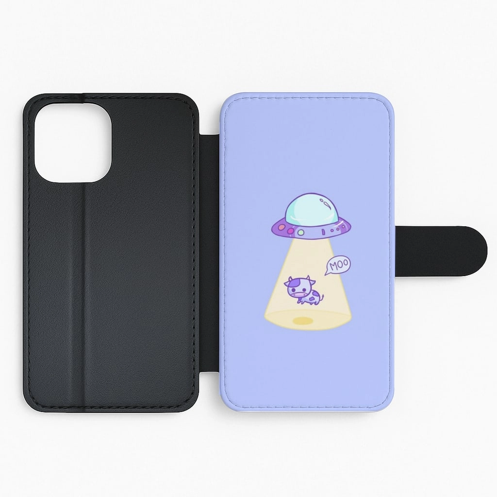Refined Pattern Professional Style Cow Abduction Flip / Wallet Phone Case
