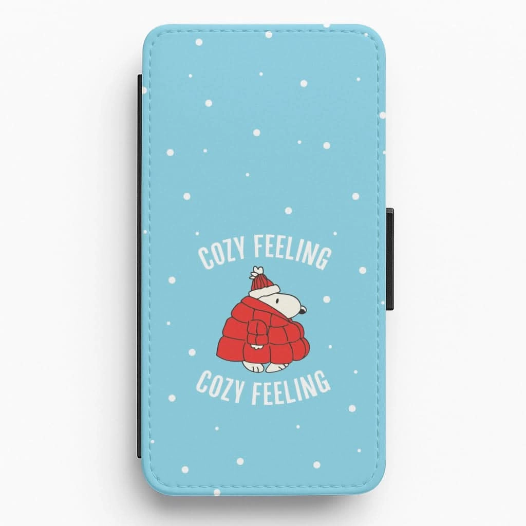 Portable Accessory Cozy Feeling Cartoon Beagle Puffer Jacket Flip / Wallet Phone Case