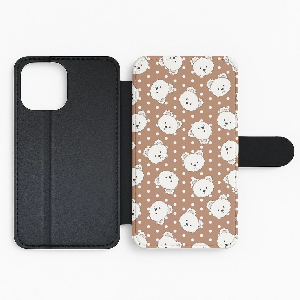 Cream Teddy Bears And Dots Pattern 2 Flip / Wallet Phone Case Matte Shield Layer Gradient Design