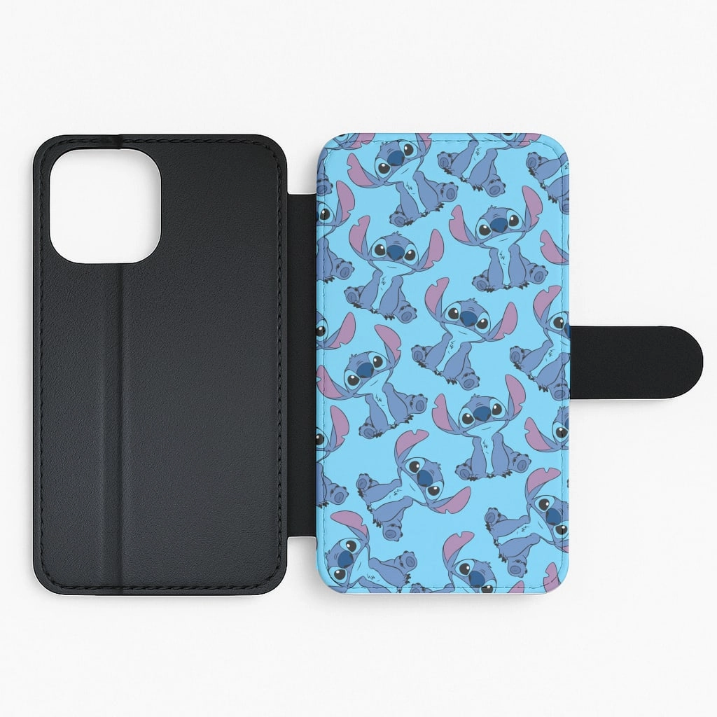Matte Feel Luxury Finish Cute Alien Blue Pattern Flip / Wallet Phone Case