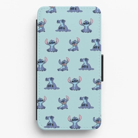 Cute Blue Alien Pose Pattern Flip / Wallet Phone Case Protective Finish Smooth Pattern Design
