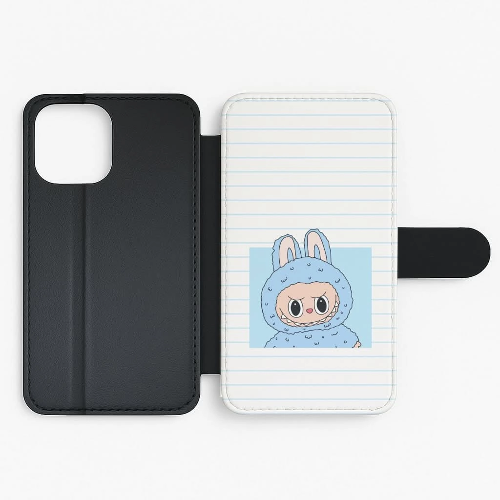 Cute Blue Notebook Monster Flip / Wallet Phone Case Protective barrier