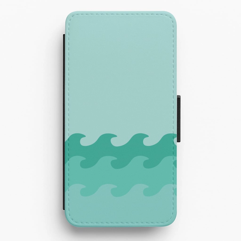 Protective Pattern custom design Cyan Beach Waves Pattern Flip / Wallet Phone Case