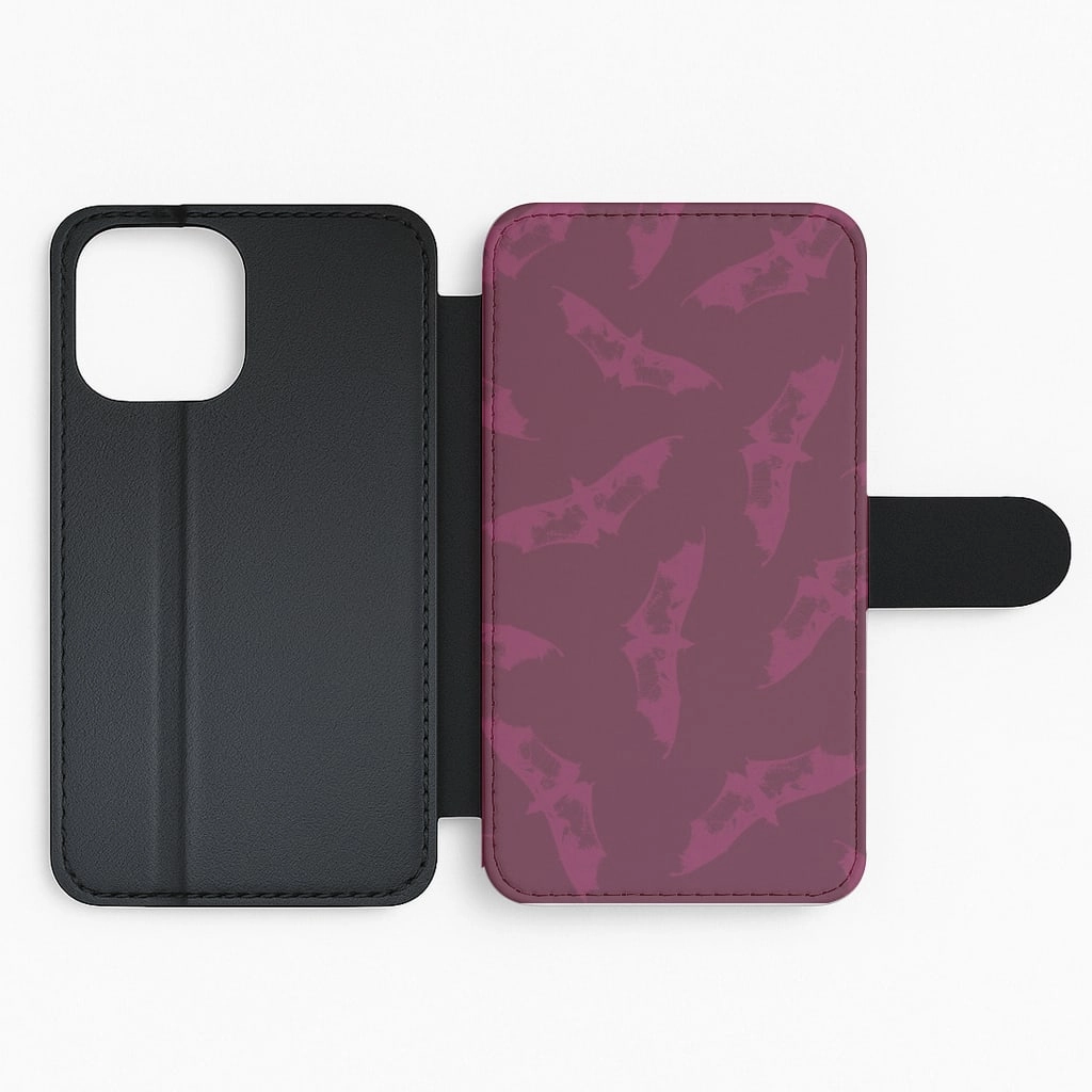 Dark Pink Bats Pattern Flip / Wallet Phone Case Comfort Style Marble Pattern
