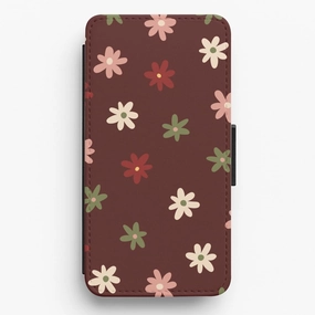 Dark Whimsical Flower Pattern Flip / Wallet Phone Case Luxury Pattern Rugged Frame