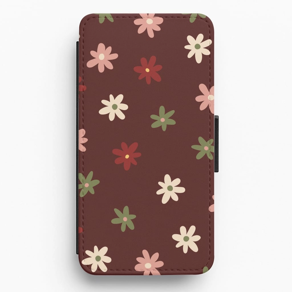 Dark Whimsical Flower Pattern Flip / Wallet Phone Case Luxury Pattern Rugged Frame