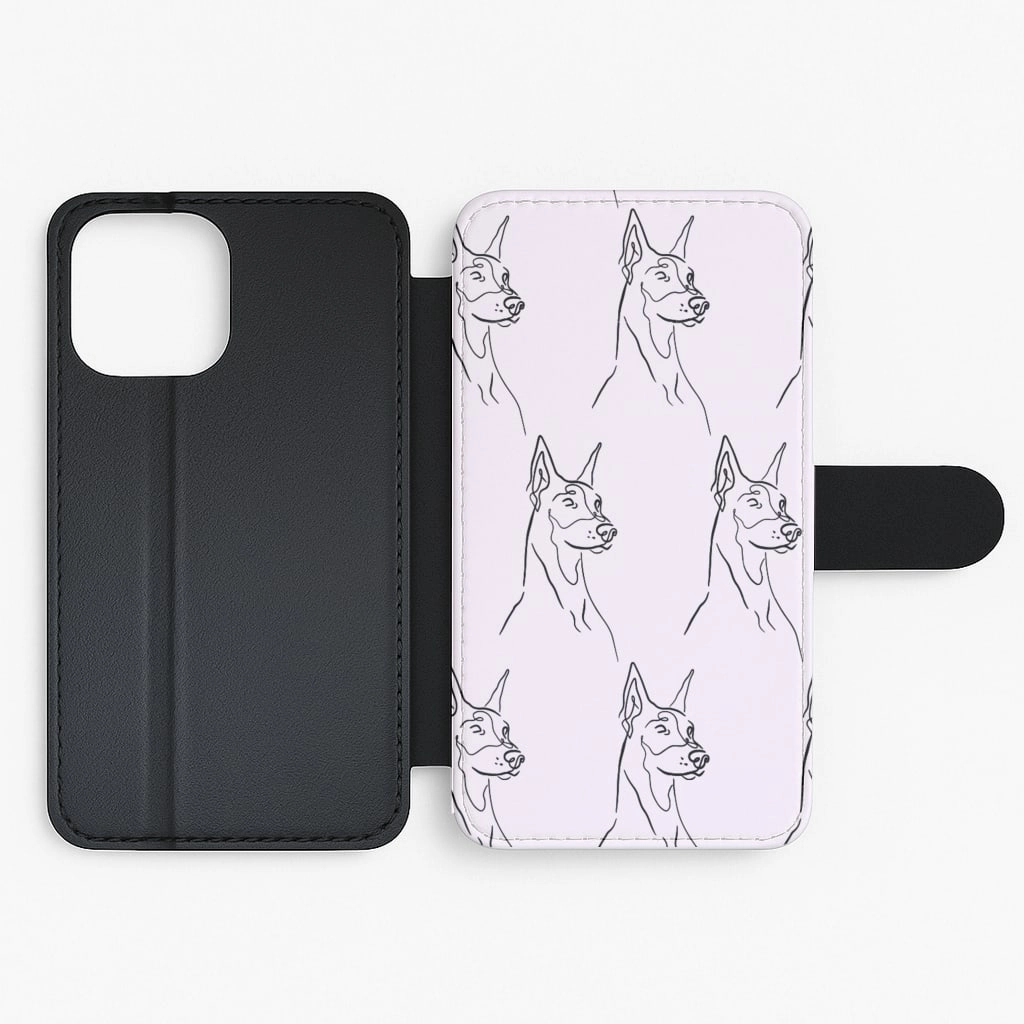 Dobermann Outline - Dog Pattern Flip / Wallet Phone Case hybrid design