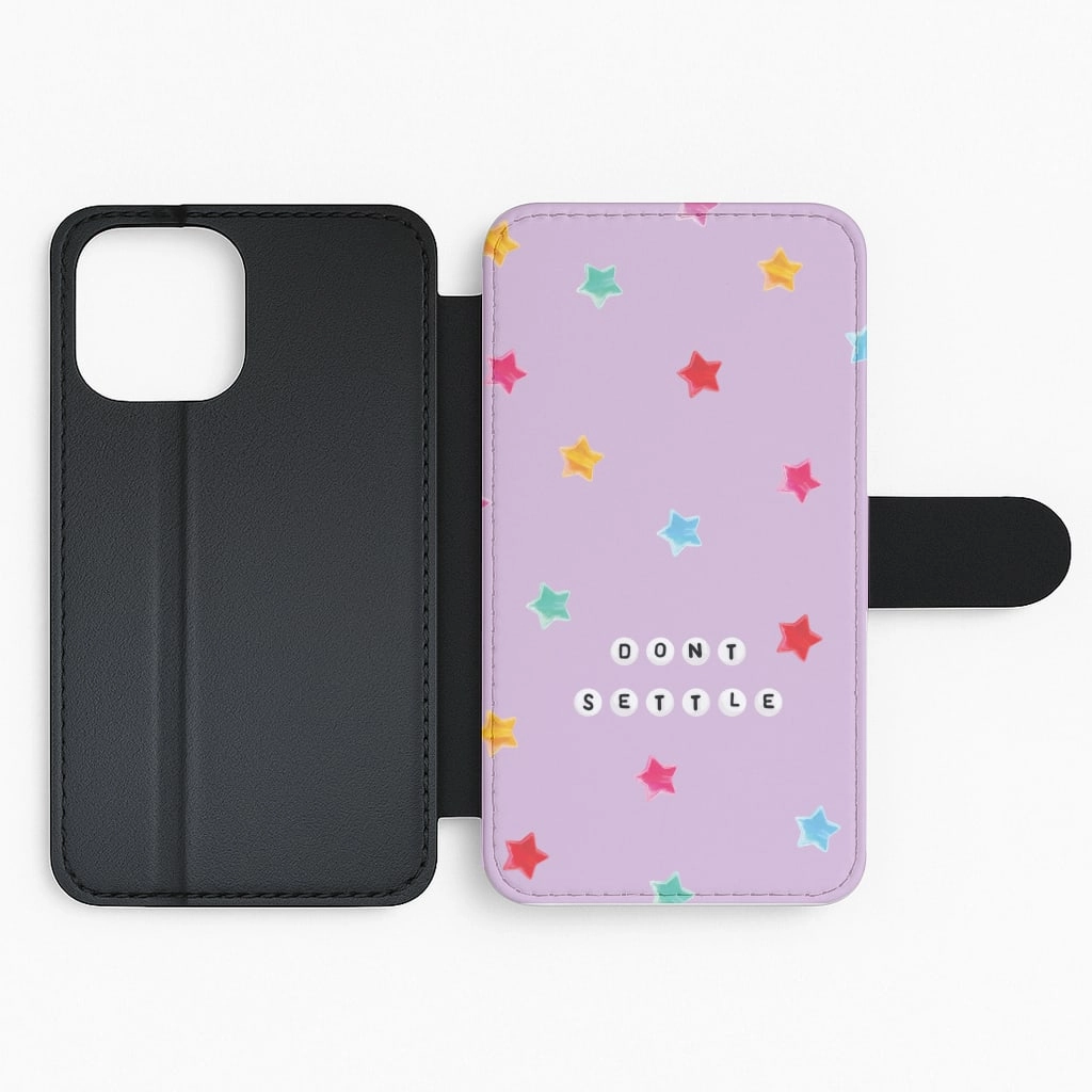 Durable Protection Layer Protective Edge Don't Settle Star Gems Pattern Flip / Wallet Phone Case