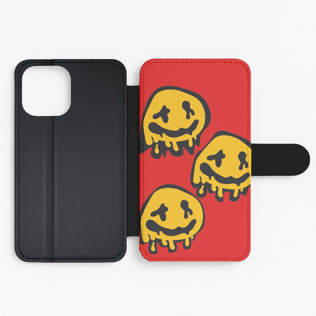 Refined Texture Scratch Resistant Dripping Smiley - Skate Aesthetic  Flip / Wallet Phone Case