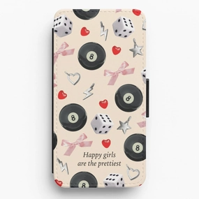 Happy Girls Are The Prettiest Pattern Flip / Wallet Phone Case Shockproof Corners Bold colors