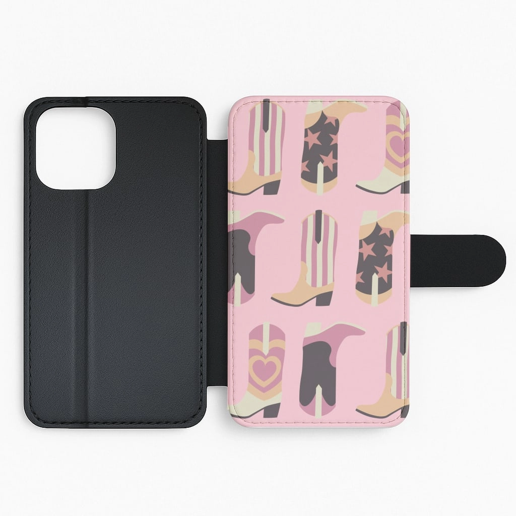 Gloss Touch Dusty Pink Cowboy Boots Pattern Flip / Wallet Phone Case