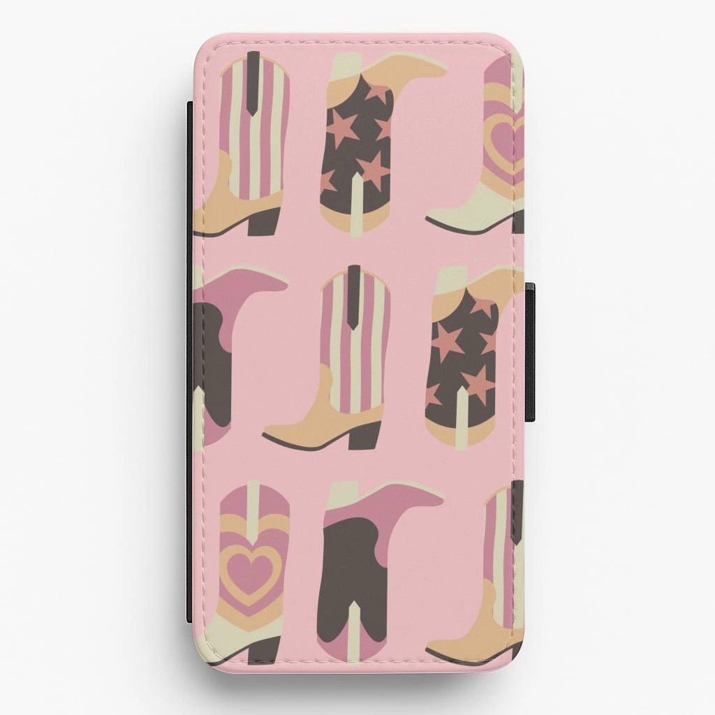 Dusty Pink Cowboy Boots Pattern Flip / Wallet Phone Case Handheld device