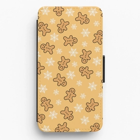 Modern Build Texture Flexible Edge Texture Cute Gingerbread And Snowflakes Pattern Flip / Wallet Phone Case