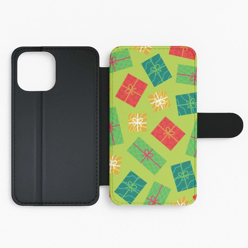 Colourful Abstract Christmas Presents Pattern Flip / Wallet Phone Case Hybrid Texture Glossy Pattern