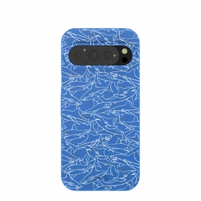 Electric Blue Shark Frenzy Google Pixel 9/9 Pro Case Durable Coating