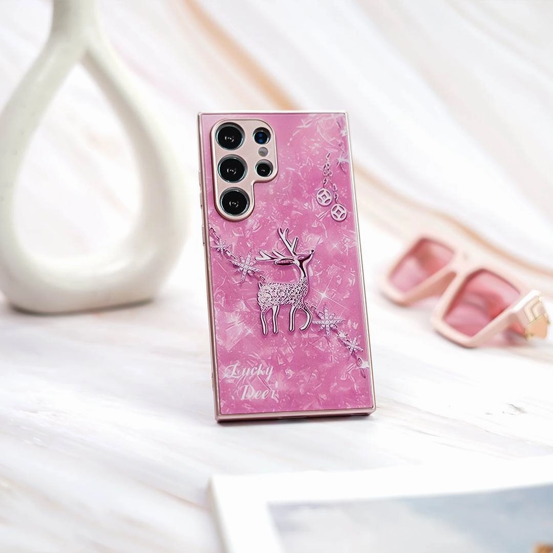 Elegant Diamond Blush Deer Design Case - Samsung Smooth Pattern Design Soft Detail Layer