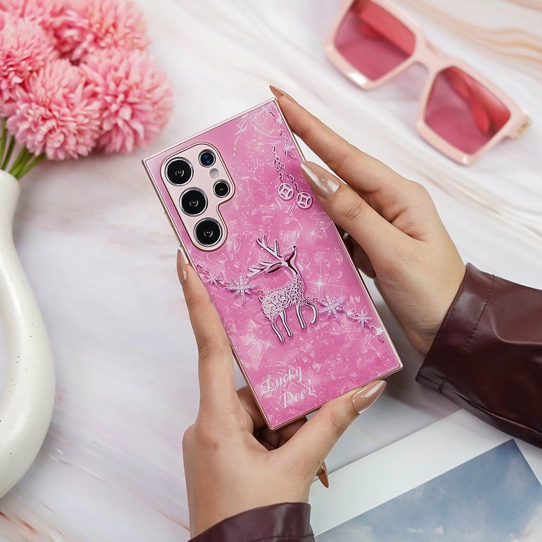 Clear Surface Elegant Diamond Blush Deer Design Case - Samsung