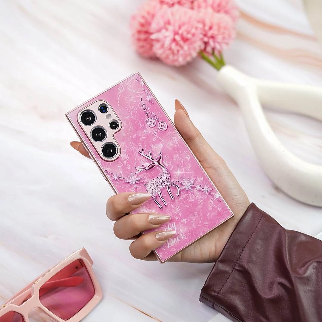 Elegant Diamond Blush Deer Design Case - Samsung Compact Structure Clear Protection