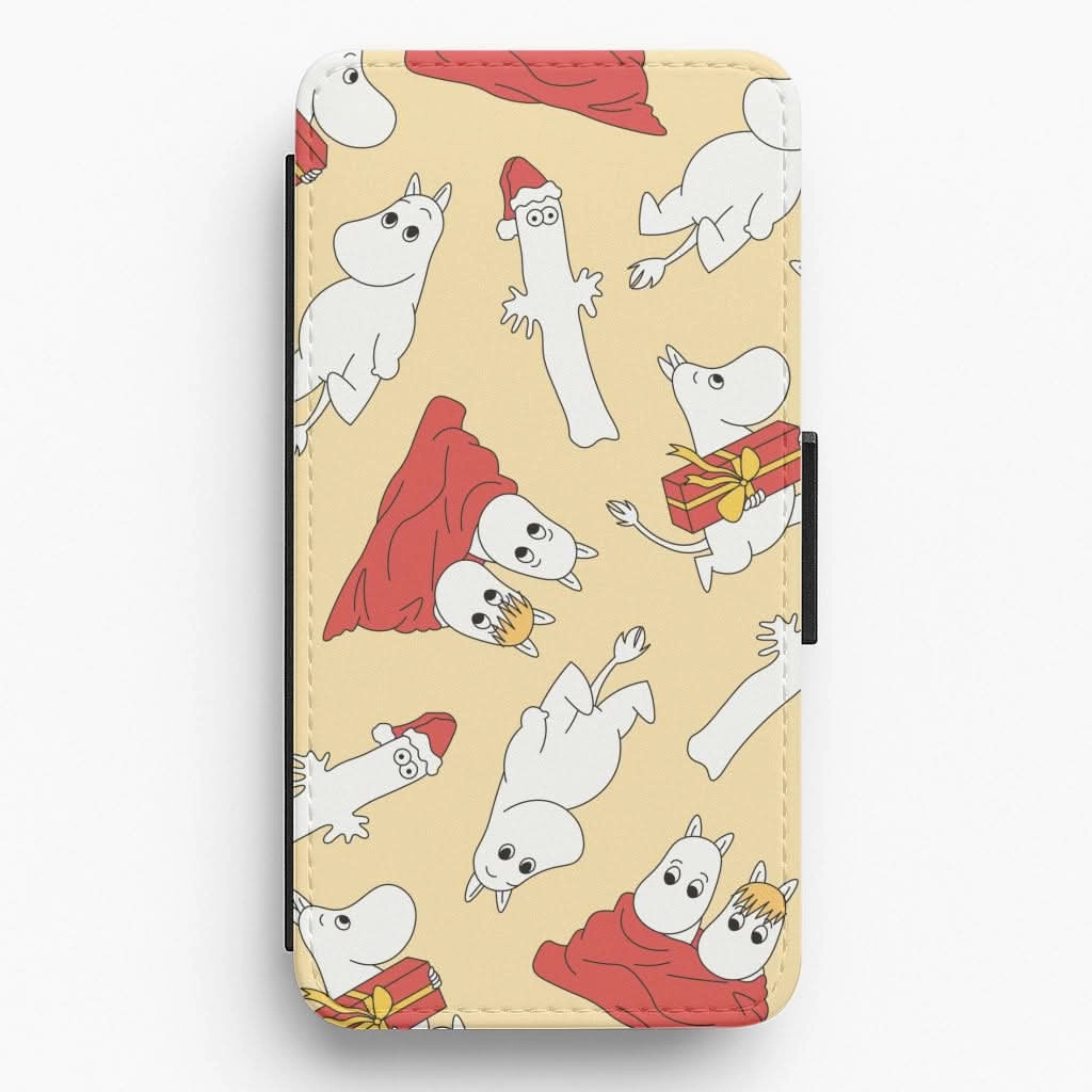 Christmas Mooms Pattern Flip / Wallet Phone Case Stylish Finish Texture