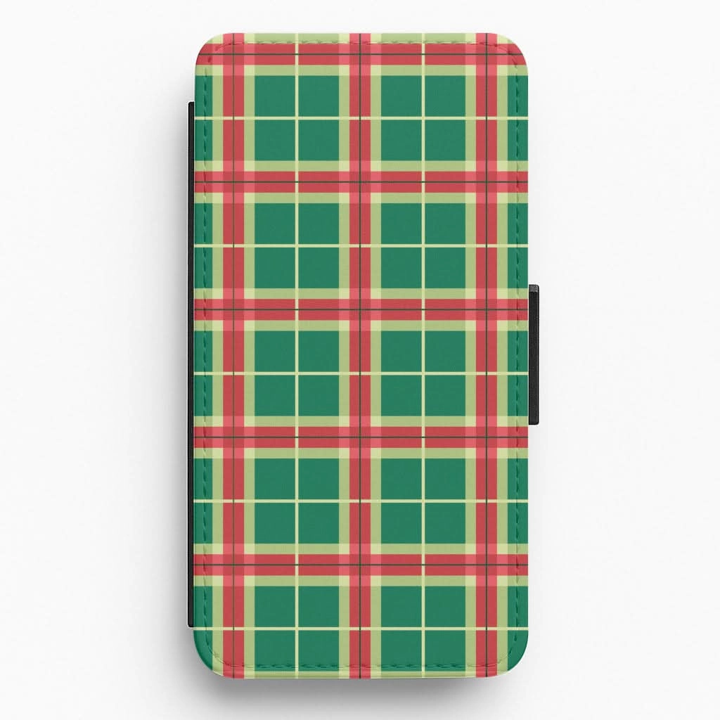 Flexible Detail Design Red And Green Tartan II Christmas Pattern Flip / Wallet Phone Case