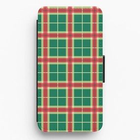Flexible Detail Design Red And Green Tartan II Christmas Pattern Flip / Wallet Phone Case