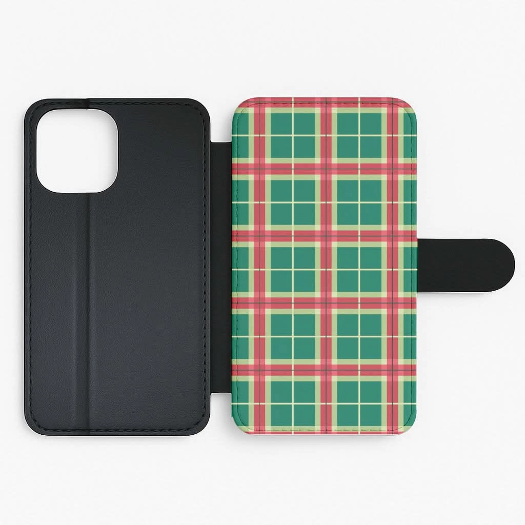Red And Green Tartan II Christmas Pattern Flip / Wallet Phone Case Shockproof Corners