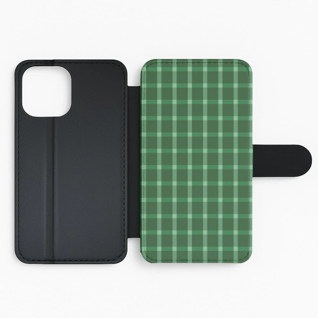 Matte Feel Texture Hybrid Shield Dark Green Tartan Christmas Pattern Flip / Wallet Phone Case