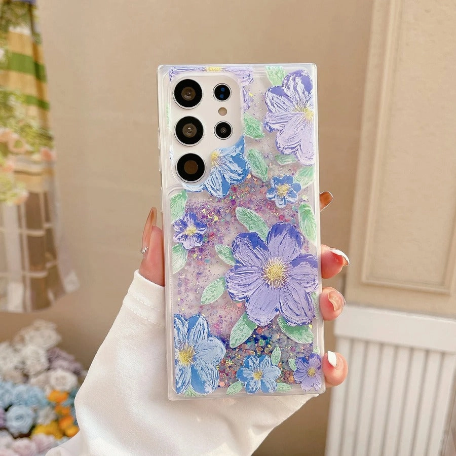 Luminous Glowing Glitter Flower Case - Samsung Polished Texture Design