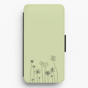 Flexible Surface Texture Floral Outline - Floral Flip / Wallet Phone Case