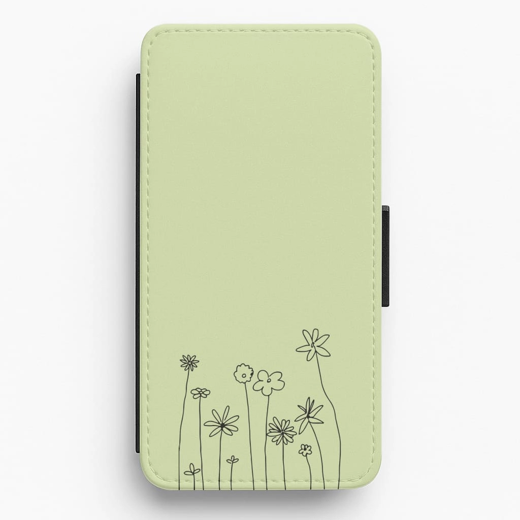 Flexible Surface Texture Floral Outline - Floral Flip / Wallet Phone Case