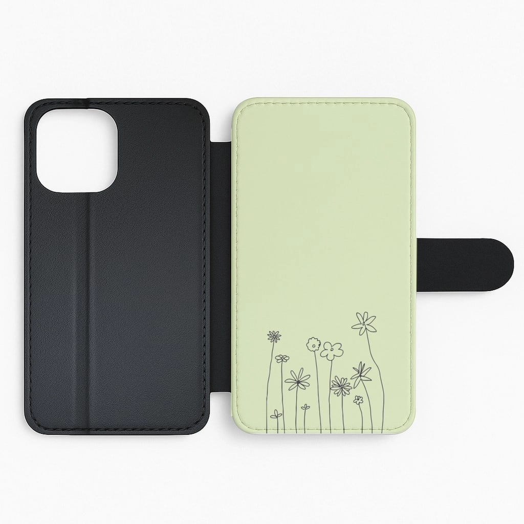 Modern Touch Floral Outline - Floral Flip / Wallet Phone Case