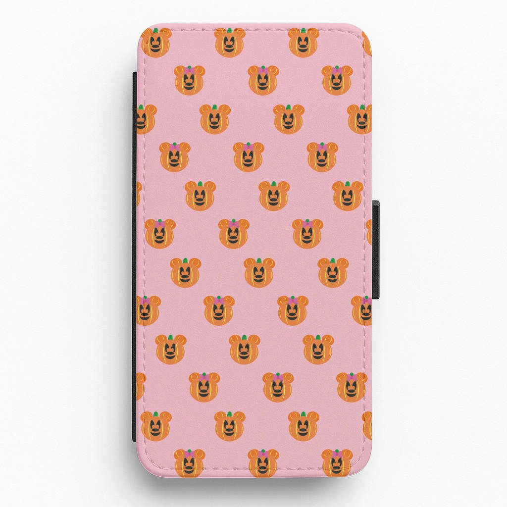 Female Mouse Pumpkin Pattern Halloween Flip / Wallet Phone Case Polished Surface Texture