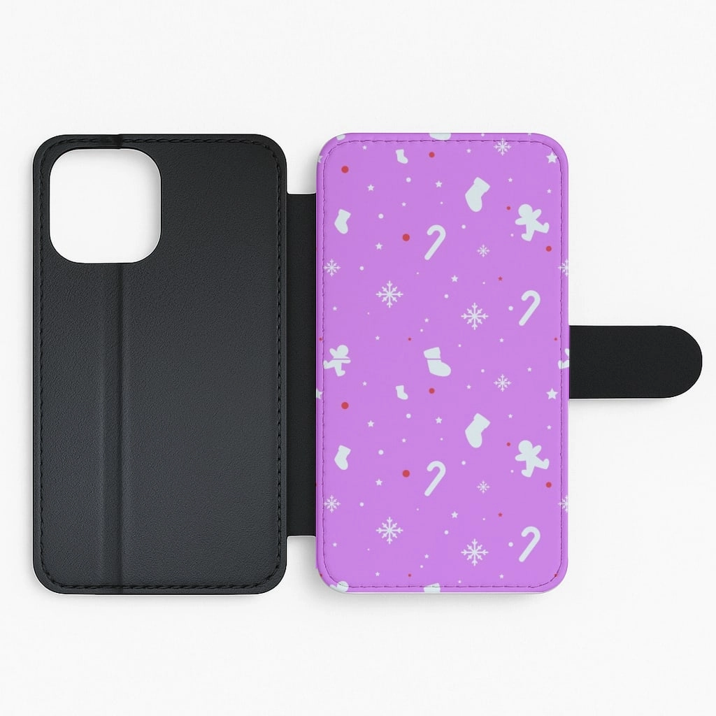 Urban Accessory Festive Pattern - Purple Flip / Wallet Phone Case
