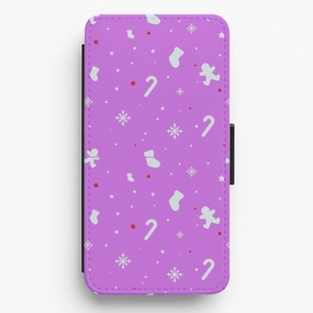 Festive Pattern - Purple Flip / Wallet Phone Case Soft Feel Everyday Look