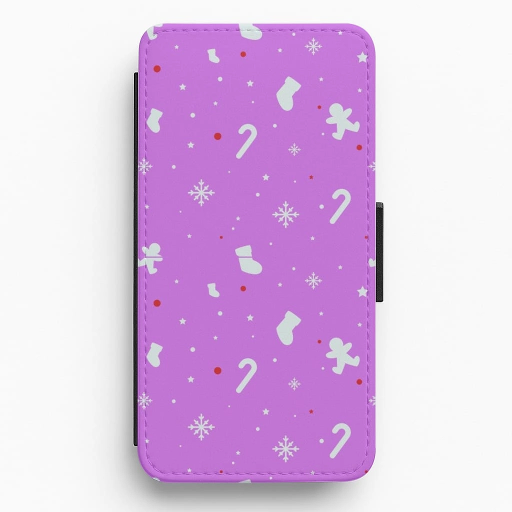 Festive Pattern - Purple Flip / Wallet Phone Case Soft Feel Everyday Look
