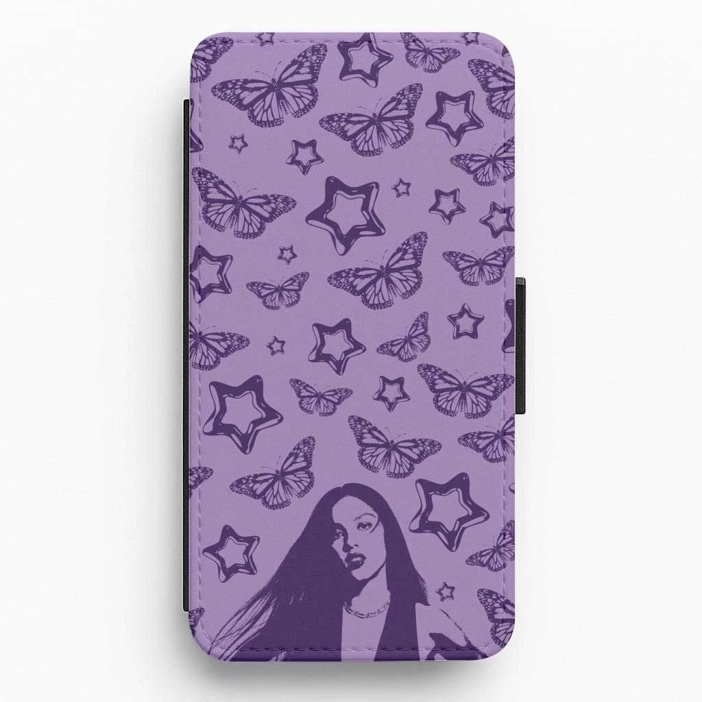 Sleek Texture Modern Frame Stars And Butterflies Pattern Flip / Wallet Phone Case