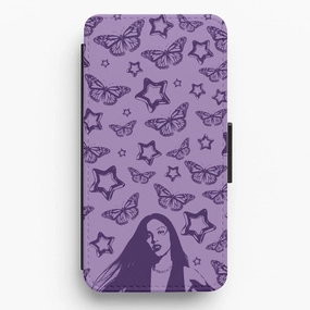 Sleek Texture Modern Frame Stars And Butterflies Pattern Flip / Wallet Phone Case