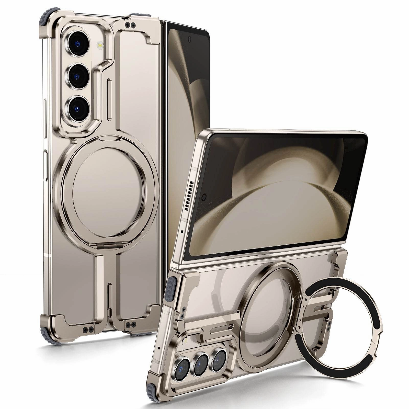 Refined Edge Durable Pattern Galaxy Z Fold Series Pivot Guard Magnetic Ring Stand Case